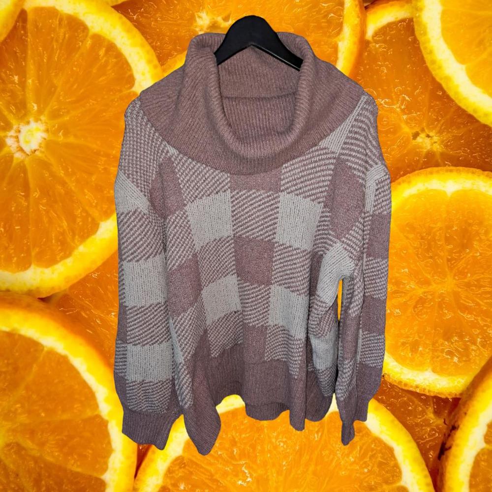 Olive + Oak Pink and White Check Cowl Neck Sweater Size Large